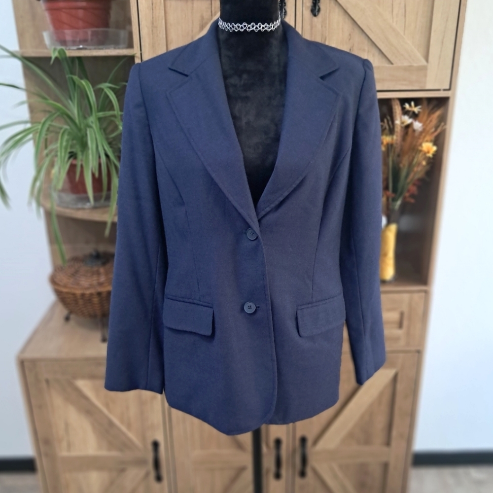 Vintage JG Hook Women's Wool Blazer Jacket Navy Blue Single Breasted Classic